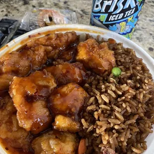 Lunch special - General Tso's chicken with pork fried rice.