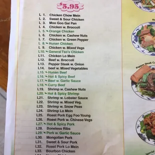 a menu for lunch special