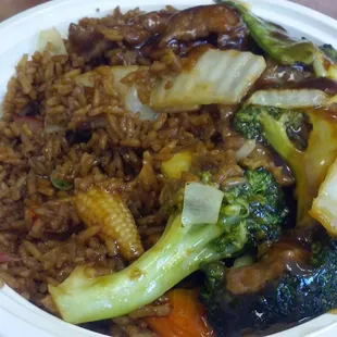Beef w mixed veg and fried rice