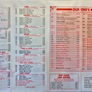 the menu of the restaurant