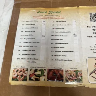 Lunch special menu