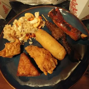 House Special Fried Rice and Pu-Pu Platter (half)