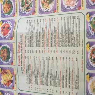 the menu of the restaurant