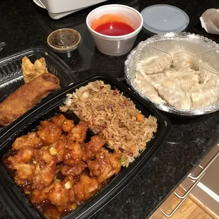 H5. General Tso&apos;s Chicken with 8. Pork Dumpling and  2. Pork Egg Roll