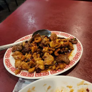 Kung pao three delights, so good, lunch a la carte portion, comes with white rice.