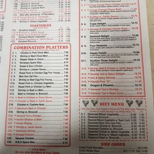 the menu of the restaurant