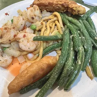 Good from the buffet: shrimp, Sweet and Sour Chicken, beans, chow mein, fried chicken