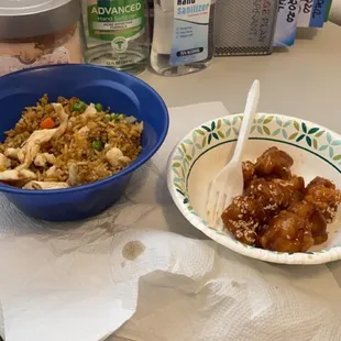 Broke up the large meal they sent for 24.24 large pieces of chicken in rice just not cooked well at all!