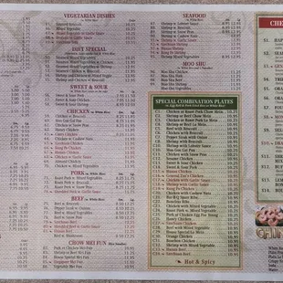 the menu of the restaurant