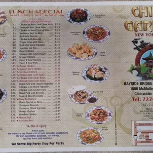 the menu of the restaurant