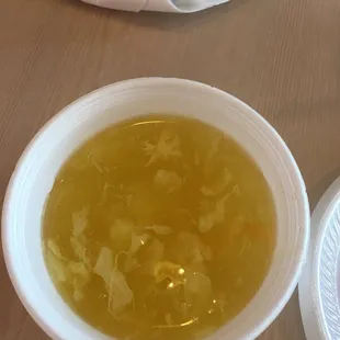 Egg drop soup and appetizer egg rolls.