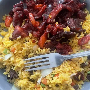 Spare ribs and beef fried rice