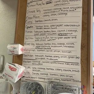 a menu on a bulletin board