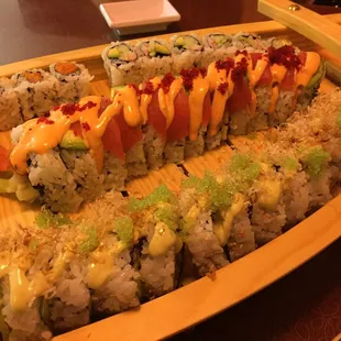 a large platter of sushi