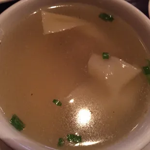 Won Ton Soup.  Basic, light flavor.  Not overpowered with sesame oil.