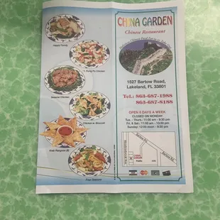 the menu for the restaurant