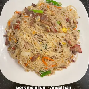 Pork mein fun (angel hair noodles)