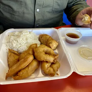 chicken fingers, crab rangoon, egg roll