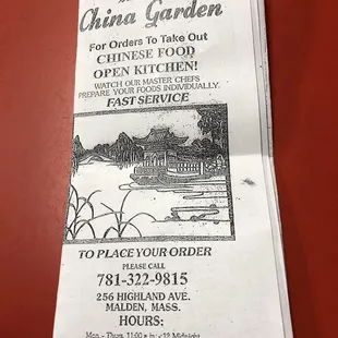 the menu for the restaurant