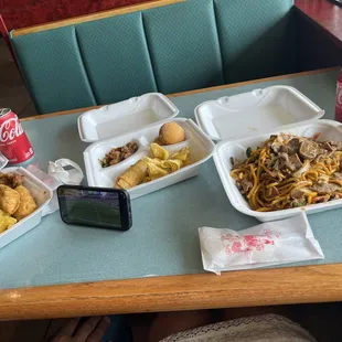 a variety of food items on a table