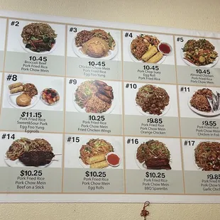 Combination plates. Prices as of 8/2023