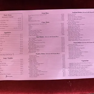 the menu of the restaurant