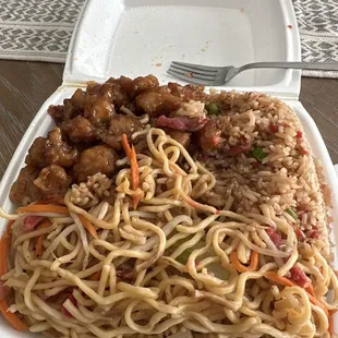 Number 10- Orange chicken, pork fried rice, and pork chow mein