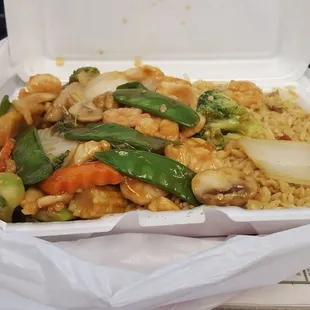 About $6.50 for this lunch special (comes with soda or soup)