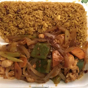 Szechuan Chicken with Roast Pork Rice!