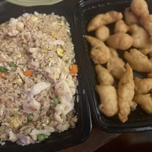 Chicken fried rice &amp; sweet and sour chicken.