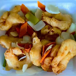 Sweet sour shrimp, prior to swim in s/s sauce!