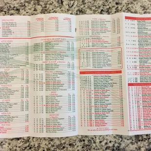 the menu of the restaurant