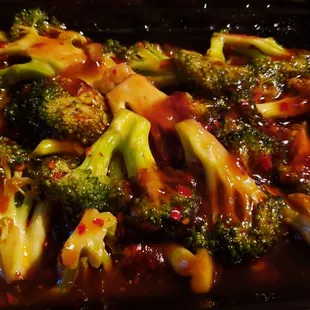 Broccoli w/garlic sauce ($8.60). Gloopy sauce &amp; unbelievably oily. Edible, but that's about it.