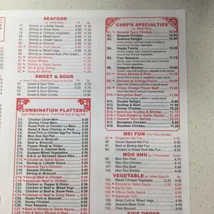 dinner combination and regular order