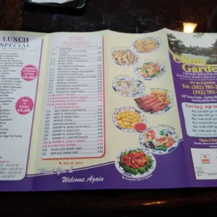 the menu of the restaurant