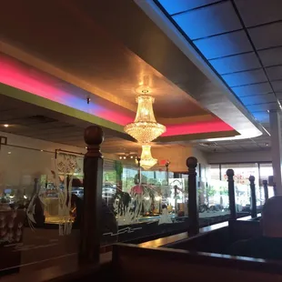 a chandelier hanging from the ceiling