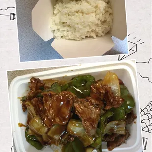 This is Pepper Steak W.Onion W. White Rice