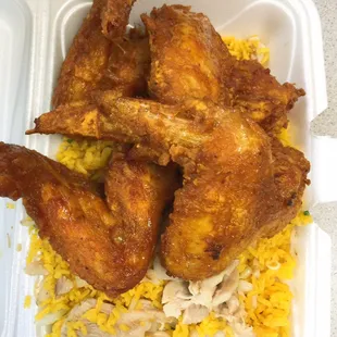 This is Chicken Wings with Chicken Fried Rice