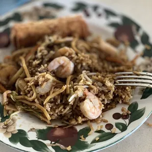 Shrimp fried rice, shrimp egg roll and shrimp lo mein ( yes I love shrimp)