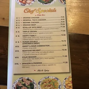 Menu as of April 2022