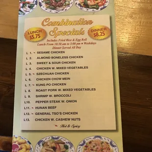 Menu as of April 2022