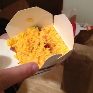 Pork fried rice. Unusually yellow but tasty