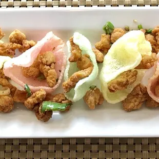 Chinese chips with chicken crumbles