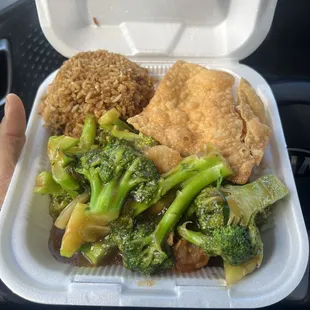 Broccoli and shrimp lunch special.