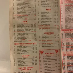 Menu items