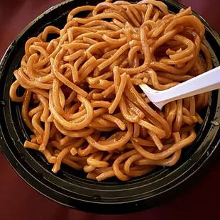 Plain, yet favorable Lo Mein -just the way I like it! What a wonderful prep went into both &amp; picked up our orders Wok hot!