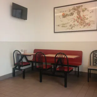 a table and chairs in a restaurant