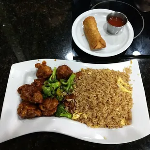 General's Chicken, fried rice, egg roll