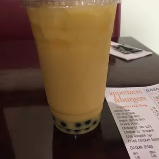 Mango and coconut Bubble tea!  And it actually refreshing. Light taste. Sweet. No aftertaste. I like it!!