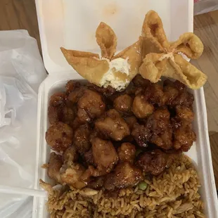 General chicken, chicken fried rice and original crab ragoon